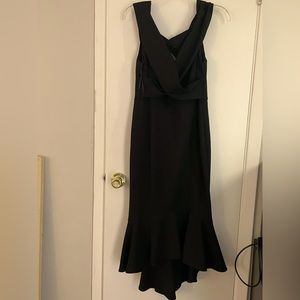 Black high low dress…off the shoulder